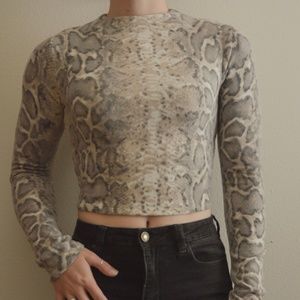 Fitted Mock-Neck Snakeskin Shirt